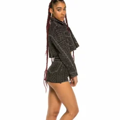 Grimey Chaqueta Chica Carnitas Crop Denim Ss20 Black Fashion