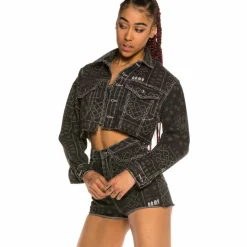 Grimey Chaqueta Chica Carnitas Crop Denim Ss20 Black Fashion