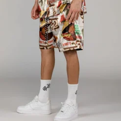 Grimey Pantalon Corto Viet Cong Beer Satin - White | Summer 23 Cheap
