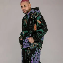 Grimey Sudadera Lost Boys All Over Sherpa Hoodie - Black | Winter 22 Flash Sale