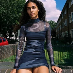 Grimey Vestido Tusker Temple Micro Mesh Girl Long Sleeve - Black | Fw23 Best